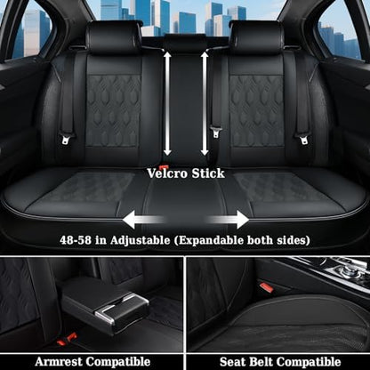 Coverado Car Seat Cover, Black Seat Cover for Cars, Luxury Leather Seat Covers Full Set with Embossed Pattern, Waterproof Car Seat Protector Car Seat Cushions Universal Fit Most Vehicle - Image 4