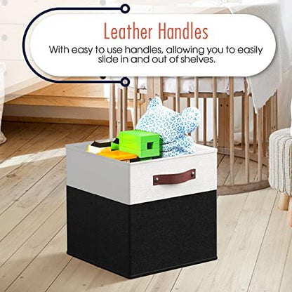 Ornavo Home 13x13 Foldable Fabric Storage Cube Bins, 6 Pack, White/Black - Image 5
