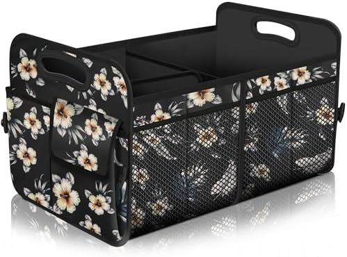 Femuar Car Trunk Organizer,Car Storage Organizer with 72L Large Capacity Waterproof Collapsible and 11 Pockets,Trunk Organizer for Car Suv/Jeep/Sedan, Large Size, Hibiscus flowers by GuangzhouTailinTechnologyCo