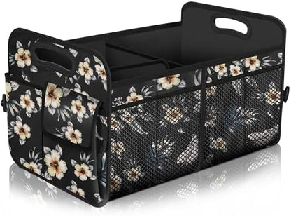 Femuar Car Trunk Organizer,Car Storage Organizer with 72L Large Capacity Waterproof Collapsible and 11 Pockets,Trunk Organizer for Car Suv/Jeep/Sedan, Large Size, Hibiscus flowers by GuangzhouTailinTechnologyCo