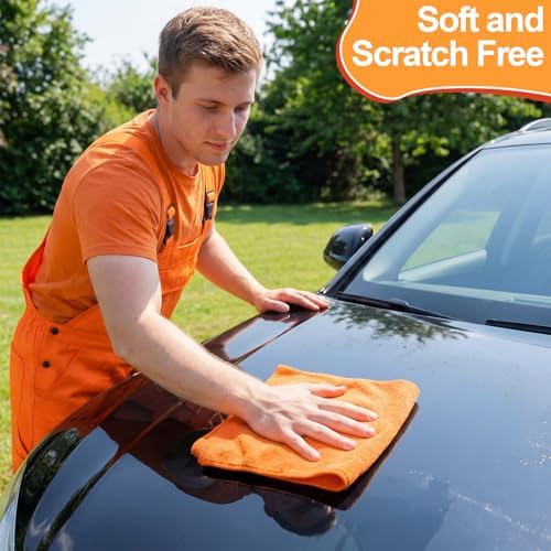 Nuenen Car Microfiber Clean Cloths, Orange, 16 x 16 Inch, 60 Pcs - Image 5