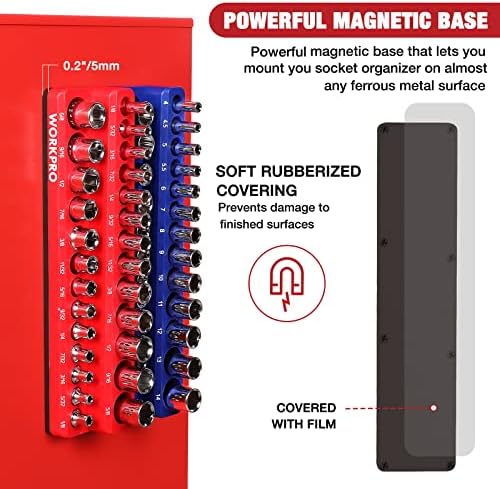 WORKPRO 1/4-inch Magnetic Socket Organizer Set, 2-Piece SAE & Metric Socket Holders, Holds 52 Standard and Deep Sockets for Tool Box, Tool Carts (Sockets Not Included) - Image 5