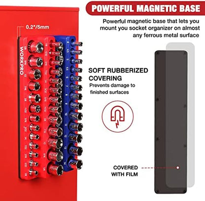 WORKPRO 1/4-inch Magnetic Socket Organizer Set, 2-Piece SAE & Metric Socket Holders, Holds 52 Standard and Deep Sockets for Tool Box, Tool Carts (Sockets Not Included) - Image 5