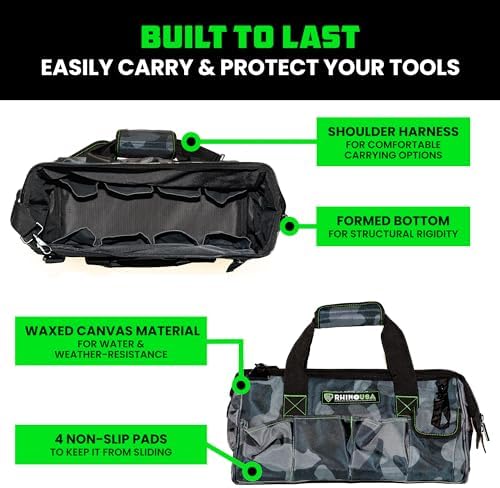 Rhino USA Tool Bag (18-Inch) - Heavy Duty Wide Mouth Tote for Men - Image 3