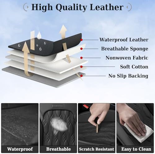 Coverado Car Seat Cover, Black Seat Cover for Cars, Luxury Leather Seat Covers Full Set with Embossed Pattern, Waterproof Car Seat Protector Car Seat Cushions Universal Fit Most Vehicle - Image 5