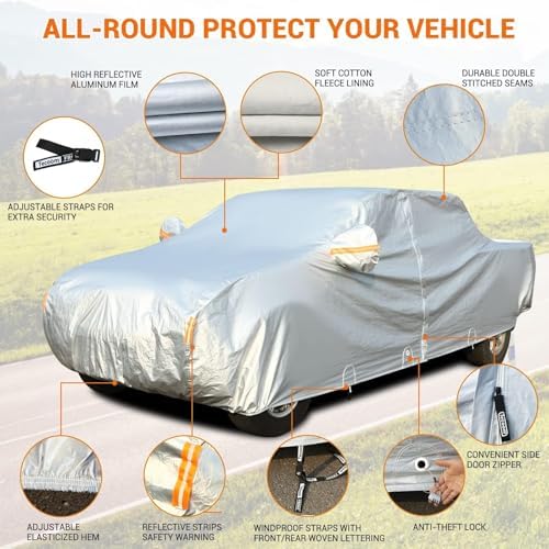 Tecoom Truck Cover Waterproof All Weather, 3-Layer Fleece Lined Full Exterior Pickup Cover with Zipper Door & Lock, UV Snow Rain Outdoor Protection, Universal Fit Regular/Extended/SuperCrew Cab - Image 2