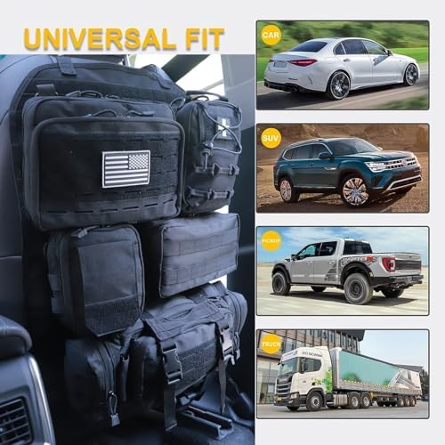 Universal Tactical Car Seat Back Organizer Bag Tactical Molle Vehicle Organizers Panel Vehicle Protector Organizers with 5 Detachable Pouches for Car (Upgraded C Black) - Image 3