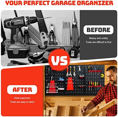 Goplus Garage Pegboard Tool Organizer, 4ft Metal Pegboard Wall Organizer w/3 Pegboards, Drill Bit Rack, Wrench Rack, Hooks Accessories, Wall-Mounted Tool Storage Peg Board for Workshop, Black - Image 6