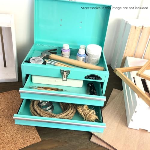 Apollo Tools 14 Inch Steel Tool Box with Deep Top Compartment and 2 Drawers in Heavy-Duty Steel With Ball Bearing Opening and Powder Coated Finish - Aqua Green - DT5010-GR - Image 6