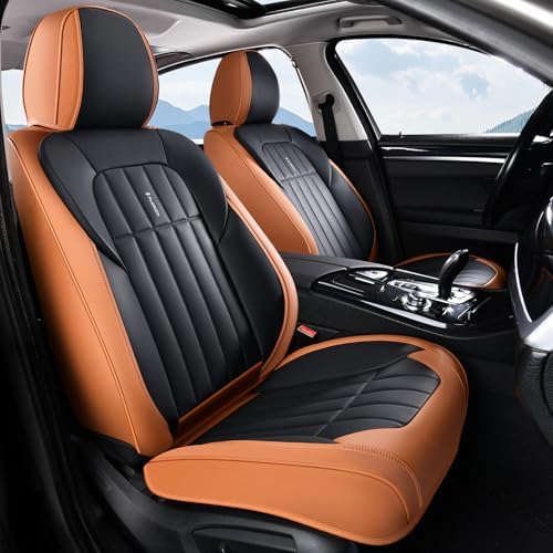FLORICH Leather Seat Cover, Car Seat Covers Full Set, Waterproof Car Seat Protectors 5 Seats, Front and Rear Seat Covers for Cars, Automotive Seat Protector Fit for Most Cars SUV Trucks - BrownBlack - Image 2