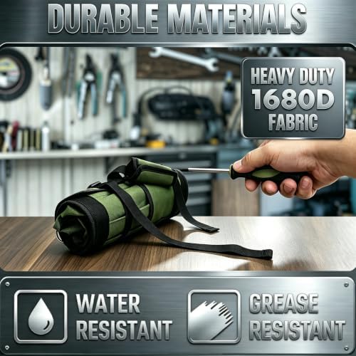 Heavy Duty Roll Up Tool Bag Organizer - 1680D Oxford, 23.6"x13", See-Through PVC Pockets, 12 Compartments for Mechanic, Electrician & Tradesperson - Image 5