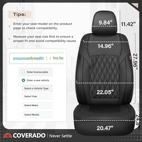Coverado Car Seat Cover, Car Seat Covers Front Seats, Waterproof Car Seat Covers, Car Seat Cushion, Front Seat Covers Faux Leather Driver Car Seat Protector Fit for Most Cars Trucks SUV, Black - Image 4