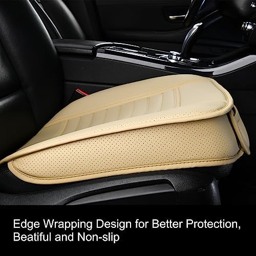 2pc Edge Wrapping Comfortable Car Front Seat Covers, Seat Protectors, Anti-Slip Bottom Seat Cushion Covers for Auto with PU Leather(Beige) - Image 3