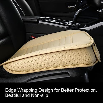 2pc Edge Wrapping Comfortable Car Front Seat Covers, Seat Protectors, Anti-Slip Bottom Seat Cushion Covers for Auto with PU Leather(Beige) - Image 3