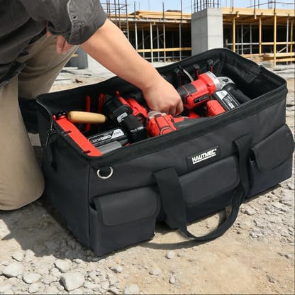 HAUTMEC 24" Large Contractors Tool Bag, Wide Mouth Tool Bag with Hard Base & Metal Frame, 21-Pocket Double Zippers Heavy-Duty Tool Organizer for Heavy Tools – HT0184 - Image 6