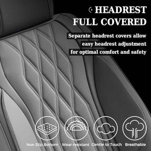 Coverado Seat Covers FullSet, 5 Seats Car Seat Protector, Waterproof Nappa Leather Cushion, Front & Rear Fit for Most Sedans SUV Pick-up Truck-Gray - Image 6