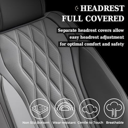 Coverado Seat Covers FullSet, 5 Seats Car Seat Protector, Waterproof Nappa Leather Cushion, Front & Rear Fit for Most Sedans SUV Pick-up Truck-Gray - Image 6