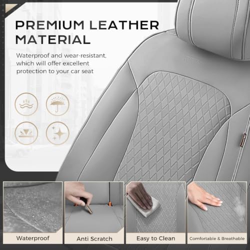 Coverado Car Seat Covers Full Set, Leather Seat Covers for Cars, Waterproof Car Seat Protectors, Durable Front and Back Car Seat Cushions Automotive Seat Covers Universal Fit for Most Cars, Gray - Image 5