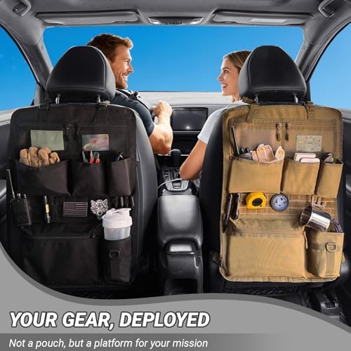 Tactical Car Seat Organizer with Multiple Pockets, MOLLE Panel System & Mesh Compartments, Durable Nylon ​Universal Vehicle Seat Back Storage with Cup Holder, Water-Resistant (Mud)​ - Image 5