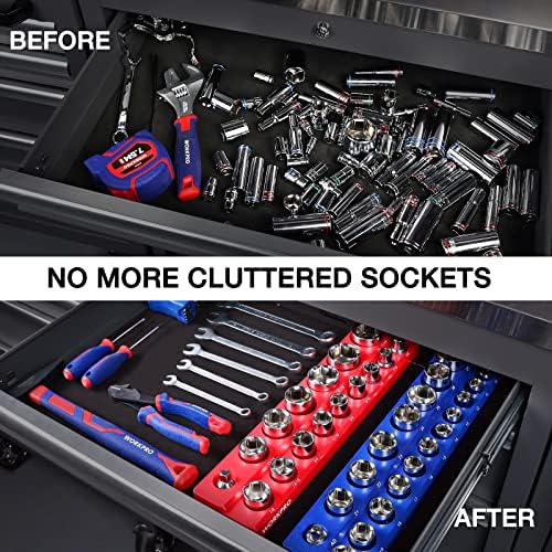 WORKPRO 1/2-inch Magnetic Socket Organizer Set, 2-Piece SAE & Metric Magnetic Socket Holders, Holds 35 Standard Sockets for Tool Box, Tool Carts (Sockets Not Included) - Image 6