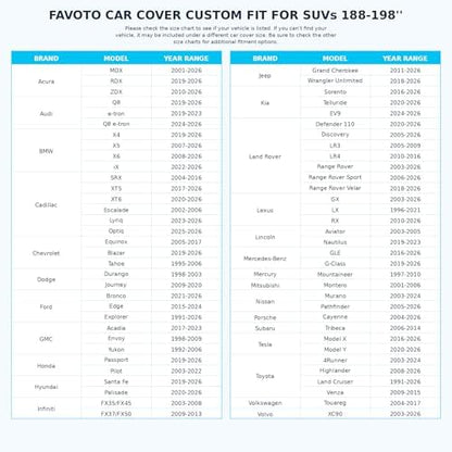 Favoto Car Cover Waterproof All Weather Windproof for SUV 188-198 Inches - Image 2