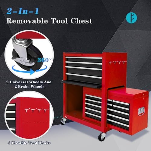 13-drawer Rolling Tool Chest, ToolBox Organizer with Wheels,Large Tool Storage Cabinet with Sliding Drawers,High Capacity Tool box with Locking System (Red＆Black) - Image 5