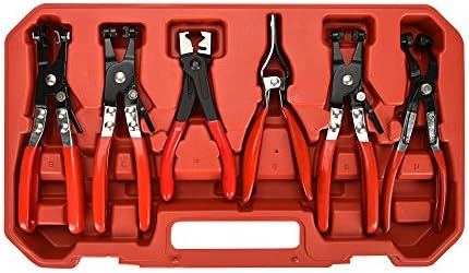 BETOOLL 9pc Hose Clamp Pliers, Professional Automotive with Flexible Wire Long Reach, Clic R Type Swivel Jaw and Flat Band Pliers for Coolant Radiator Heater/Water Hose (Red) - Image 2