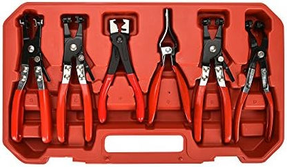 BETOOLL 9pc Hose Clamp Pliers, Professional Automotive with Flexible Wire Long Reach, Clic R Type Swivel Jaw and Flat Band Pliers for Coolant Radiator Heater/Water Hose (Red) - Image 2