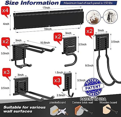 Sttoraboks Garage Tool Storage Rack, Heavy Duty Garage Storage Organizer Rack System Wall Mounted Tool with 12 double hooks, 4 rails Garden Tool Rack - Image 2