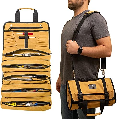 Terrev Tool Roll Up Bag - 18oz Heavy Duty Canvas - Motorcycle Tool Roll Pouch with 17 Pockets, Multi-Purpose Wrench Tool Organizer for Electrician by Terrev