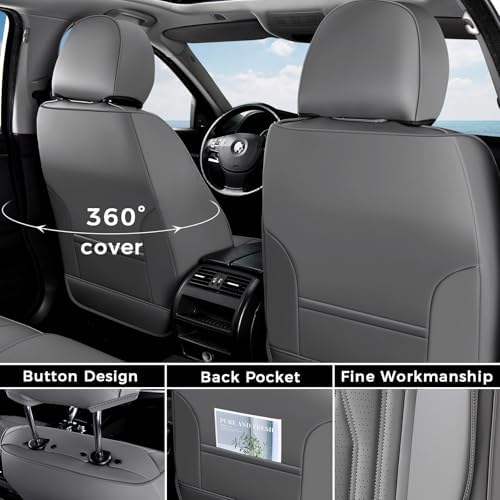 Coverado Seat Covers FullSet, 5 Seats Car Seat Protector, Waterproof Nappa Leather Cushion, Front & Rear Fit for Most Sedans SUV Pick-up Truck-Gray - Image 3