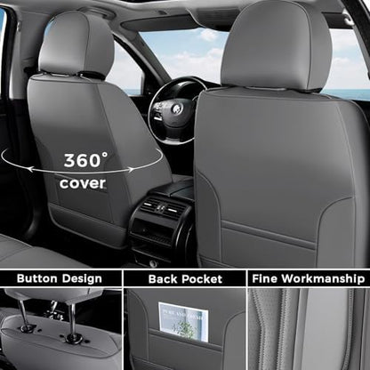 Coverado Seat Covers FullSet, 5 Seats Car Seat Protector, Waterproof Nappa Leather Cushion, Front & Rear Fit for Most Sedans SUV Pick-up Truck-Gray - Image 3