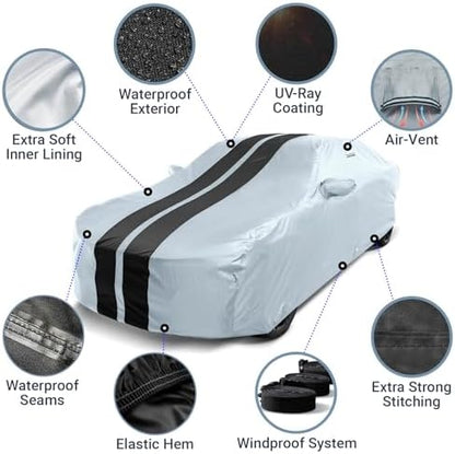 Coverland Premium Plus Car Cover Waterproof All Weather, Rain Snow UV Protection for Deville, Grand Marquis, XJ XJL XJR, DTS, LS 500, CT6, MKS, Size C31 (See Size Chart), Stripe - Gray/Black - Image 2