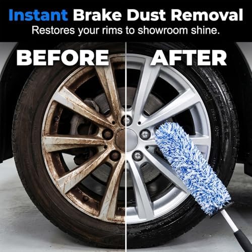 Wheel Barrel Cleaning Brush,2026 New Long Handle Microfiber Wheel Brush Car Duster,Lightweight Rim Detailing Tool for Narrow Spokes & Brake Calipers (Black Set/1 Set) - Image 2