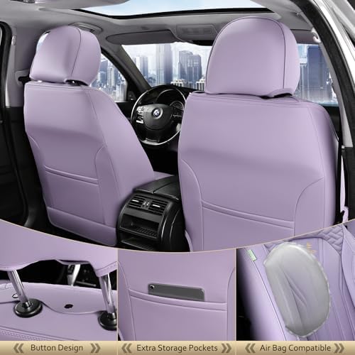 FLORICH Leather Seat Covers Full Set Purple Car Seat Cover Full Coverage Seat Covers Front Seats and Rear Waterproof Car Seat Cushion Protector Universal Fit for Most Cars Trucks SUVs - Image 3