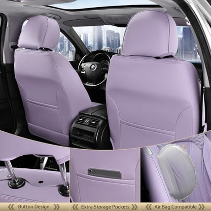 FLORICH Leather Seat Covers Full Set Purple Car Seat Cover Full Coverage Seat Covers Front Seats and Rear Waterproof Car Seat Cushion Protector Universal Fit for Most Cars Trucks SUVs - Image 3