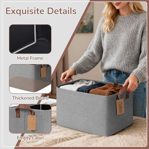 CHICVITA 4 Pack Large Fabric Storage Baskets for Shelves, 30L Gray - Image 5