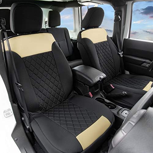 FH Group Car Seat Cover Cushion - 2 Pack Seat Covers for Cars Trucks SUV, Beige Black Neosupreme Car Seat Cushions, Car Seat Cover Cushion, Universal Fit Car Seat Protector - Image 2