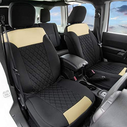 FH Group Car Seat Cover Cushion - 2 Pack Seat Covers for Cars Trucks SUV, Beige Black Neosupreme Car Seat Cushions, Car Seat Cover Cushion, Universal Fit Car Seat Protector - Image 2