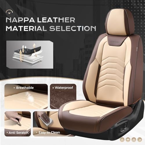 Coverado Seat Covers for Cars, 5 Seats Seat Covers Full Set, Faux Leather Seat Covers for Cars, Automotive Seat Covers Universal Car Seat Protector Seat Cushion Fit for Most Cars Trucks, Coffee&Beige - Image 2