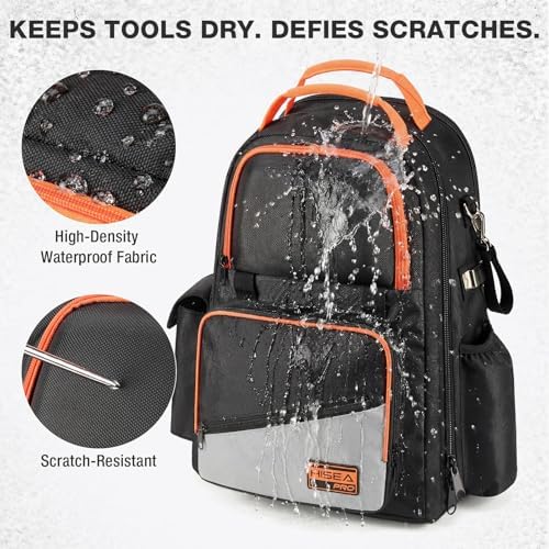 HISEA Tool Backpack, 18-Inch Heavy Duty Tool Bag Organizer with 37 Pockets - Image 5