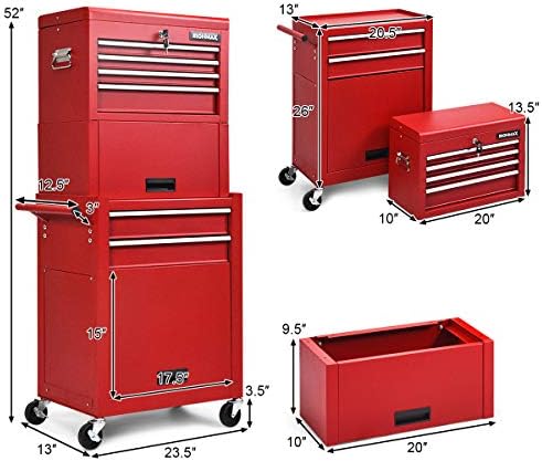 Goplus Tool Chest, 3-in-1 Rolling 6 Drawers Tool Cabinet with Detachable Top Toolbox, Middle Tool Storage, Universal Lockable Wheels, Protective Liner, Auto Lock, Metal Tool Box for Garage Workshop - Image 3