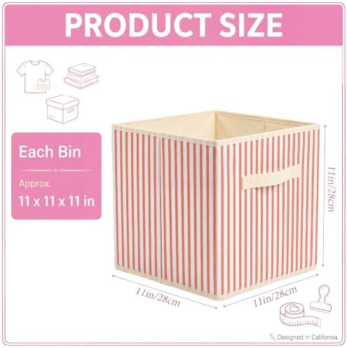 Amyhill 6 Pack Mixed Colors Striped Basics Collapsible Fabric Storage Bins - Image 2