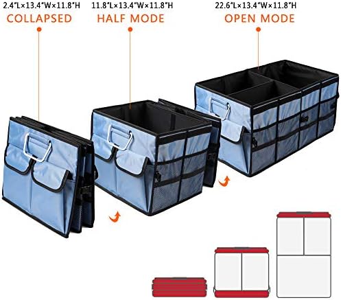 Car Trunk Organizer Collapsible Portable Multi Compartments Organizer with Non Slip Straps for SUV Truck Auto Vehicle Car Auto Minivan (Large covered, Blue) - Image 2