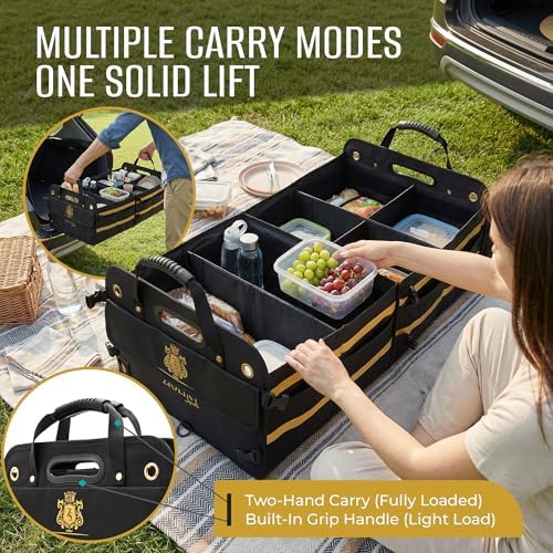 Zioliny Car Trunk Organizer for SUV Large Trunk Storage with Removable Dividers, Heavy Duty Oxford Cargo Holder, Non-Slip Base, Collapsible Storage Box for SUV, Sedan, Truck - Image 4