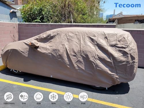 Tecoom Thick Shell Super Breathable Waterproof Windproof Snow Sun Rain UV Protective Outdoor All Weather SUV Car Cover Fit 206-215 Inches Full-Size SUV - Image 2
