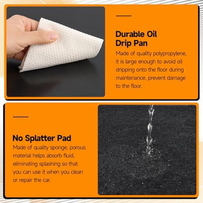 Oil Drain Pan,35" x 24" Large Oil Drip Tray for Under Car with No Splatter Pad, Leak-Proof Garage to Keep Floor Clean, Reusable Automotive Fluid Change Tray (3 PCS) - Image 3