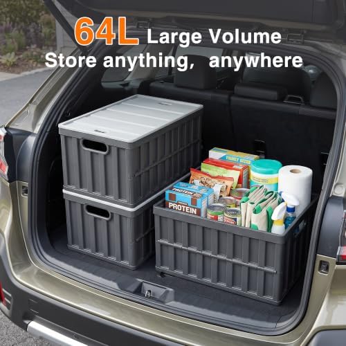 Citylife 64L Collapsible Storage Bins with Lids Plastic Storage Containers for Organizing Stackable Storage Box Large Heavy Duty Utility Crates, 2 Packs - Image 2