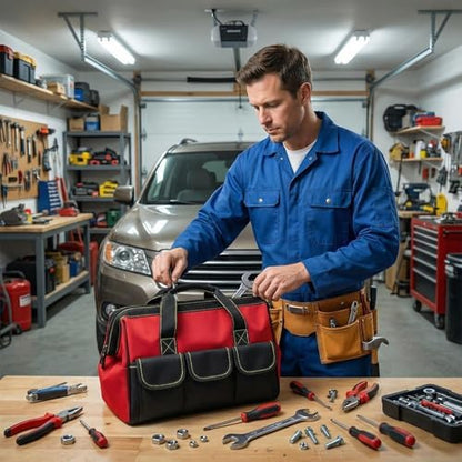 Tool Bags for Men Heavy Duty with Waterproof Hard Bottom Wide Mouth Large Tool Tote Bag Multi Pockets Organizer for Electrician Carpenter Mechanic Dad Gifts (1, Navy blue, 16 Inch) - Image 4