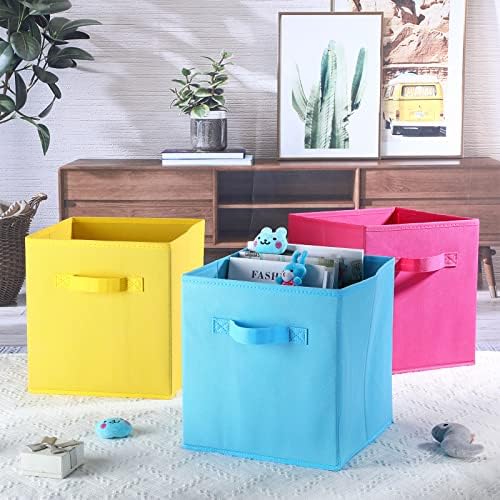 Gerrii 11 Inch Fabric Storage Cubes - 12 Pack Sturdy Collapsible Bins with Handle - Foldable Baskets for Organizing Clothes, Toys, Books -12 Colors Storage Baskets for Shelves, Room, Closets - Image 5